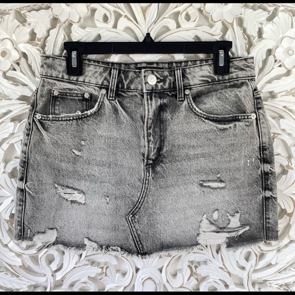 Zara Dresses & Skirts - {Zara} Acid Wash Gray/Black Distressed Ripped Denim Jean Skirt, Size M